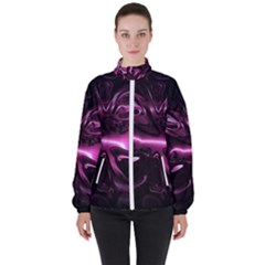 Black Magenta Abstract Art Women s High Neck Windbreaker by SpinnyChairDesigns