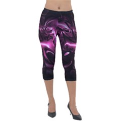 Black Magenta Abstract Art Lightweight Velour Capri Leggings  by SpinnyChairDesigns