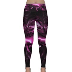 Black Magenta Abstract Art Lightweight Velour Classic Yoga Leggings by SpinnyChairDesigns