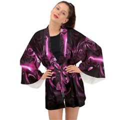 Black Magenta Abstract Art Long Sleeve Kimono by SpinnyChairDesigns