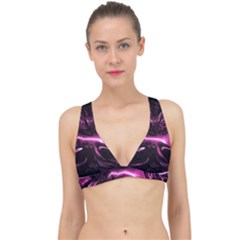 Black Magenta Abstract Art Classic Banded Bikini Top by SpinnyChairDesigns