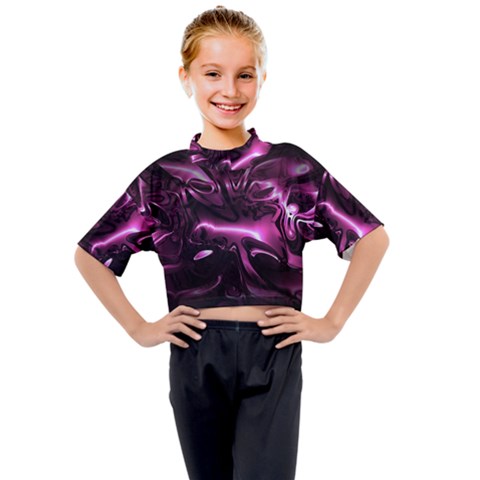 Black Magenta Abstract Art Kids Mock Neck Tee by SpinnyChairDesigns