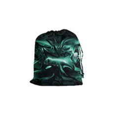 Biscay Green Black Abstract Art Drawstring Pouch (small) by SpinnyChairDesigns