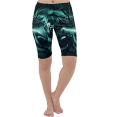 Biscay Green Black Abstract Art Cropped Leggings  by SpinnyChairDesigns