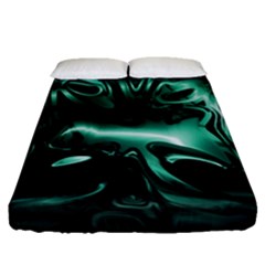 Biscay Green Black Abstract Art Fitted Sheet (queen Size) by SpinnyChairDesigns