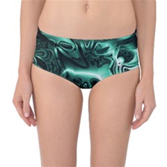 Biscay Green Black Abstract Art Mid-waist Bikini Bottoms by SpinnyChairDesigns