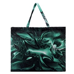 Biscay Green Black Abstract Art Zipper Large Tote Bag by SpinnyChairDesigns