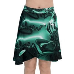 Biscay Green Black Abstract Art Chiffon Wrap Front Skirt by SpinnyChairDesigns