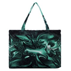 Biscay Green Black Abstract Art Zipper Medium Tote Bag by SpinnyChairDesigns