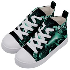 Biscay Green Black Abstract Art Kids  Mid-top Canvas Sneakers by SpinnyChairDesigns