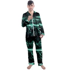 Biscay Green Black Abstract Art Men s Long Sleeve Satin Pyjamas Set by SpinnyChairDesigns