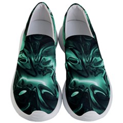 Biscay Green Black Abstract Art Women s Lightweight Slip Ons by SpinnyChairDesigns