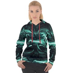 Biscay Green Black Abstract Art Women s Overhead Hoodie by SpinnyChairDesigns