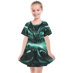 Biscay Green Black Abstract Art Kids  Smock Dress by SpinnyChairDesigns