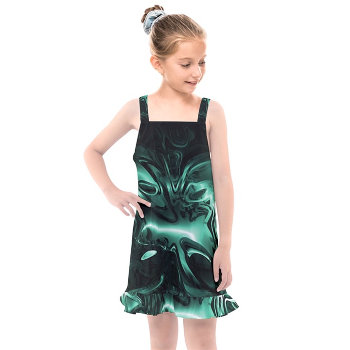 Biscay Green Black Abstract Art Kids  Overall Dress