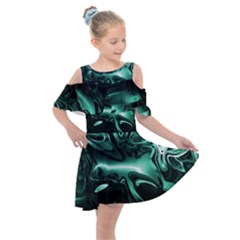 Biscay Green Black Abstract Art Kids  Shoulder Cutout Chiffon Dress by SpinnyChairDesigns