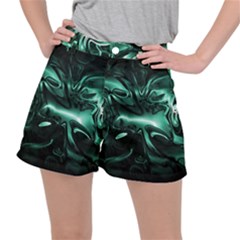 Biscay Green Black Abstract Art Ripstop Shorts by SpinnyChairDesigns