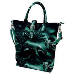 Biscay Green Black Abstract Art Buckle Top Tote Bag by SpinnyChairDesigns