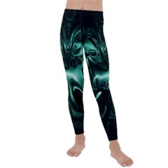 Biscay Green Black Abstract Art Kids  Lightweight Velour Leggings by SpinnyChairDesigns