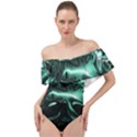 Biscay Green Black Abstract Art Off Shoulder Velour Bodysuit  View1