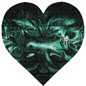 Biscay Green Black Abstract Art Wooden Puzzle Heart View1