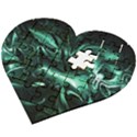 Biscay Green Black Abstract Art Wooden Puzzle Heart View2