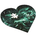 Biscay Green Black Abstract Art Wooden Puzzle Heart View3