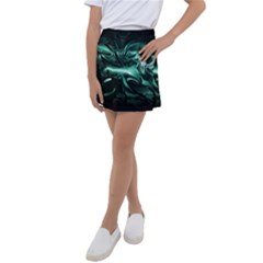 Biscay Green Black Abstract Art Kids  Tennis Skirt by SpinnyChairDesigns