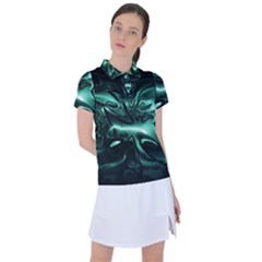 Biscay Green Black Abstract Art Women s Polo Tee