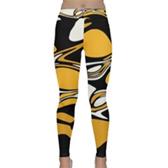 Black Yellow White Abstract Art Classic Yoga Leggings by SpinnyChairDesigns