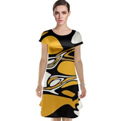 Black Yellow White Abstract Art Cap Sleeve Nightdress by SpinnyChairDesigns