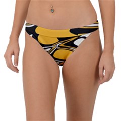 Black Yellow White Abstract Art Band Bikini Bottom by SpinnyChairDesigns