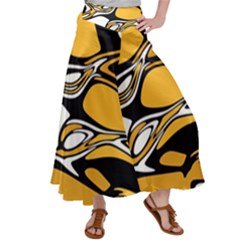 Black Yellow White Abstract Art Satin Palazzo Pants by SpinnyChairDesigns