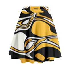 Black Yellow White Abstract Art High Waist Skirt by SpinnyChairDesigns