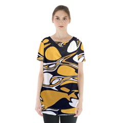 Black Yellow White Abstract Art Skirt Hem Sports Top by SpinnyChairDesigns