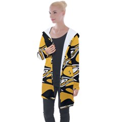 Black Yellow White Abstract Art Longline Hooded Cardigan by SpinnyChairDesigns