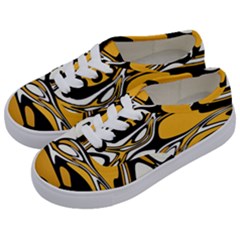 Black Yellow White Abstract Art Kids  Classic Low Top Sneakers by SpinnyChairDesigns