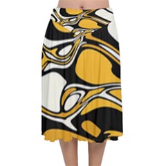 Black Yellow White Abstract Art Velvet Flared Midi Skirt