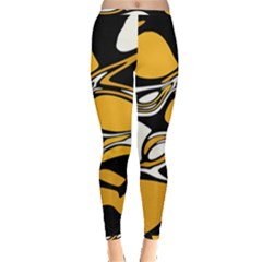 Black Yellow White Abstract Art Inside Out Leggings by SpinnyChairDesigns