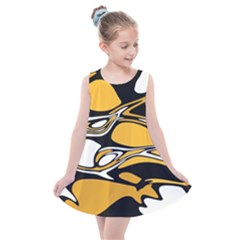 Black Yellow White Abstract Art Kids  Summer Dress by SpinnyChairDesigns