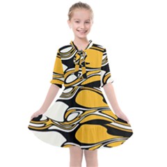 Black Yellow White Abstract Art Kids  All Frills Chiffon Dress by SpinnyChairDesigns