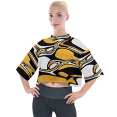 Black Yellow White Abstract Art Mock Neck Tee