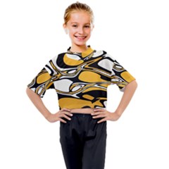 Black Yellow White Abstract Art Kids Mock Neck Tee