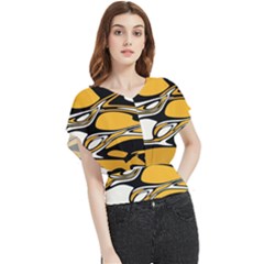 Black Yellow White Abstract Art Butterfly Chiffon Blouse