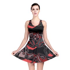 Red Black Grey Abstract Art Reversible Skater Dress by SpinnyChairDesigns