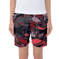 Red Black Grey Abstract Art Women s Basketball Shorts by SpinnyChairDesigns