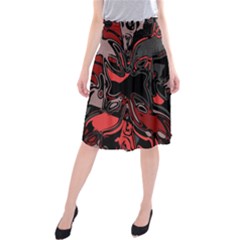 Red Black Grey Abstract Art Midi Beach Skirt by SpinnyChairDesigns