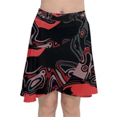 Red Black Grey Abstract Art Chiffon Wrap Front Skirt by SpinnyChairDesigns