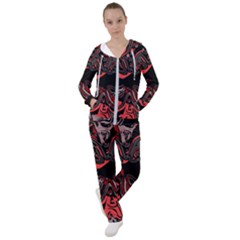 Red Black Grey Abstract Art Women s Tracksuit by SpinnyChairDesigns