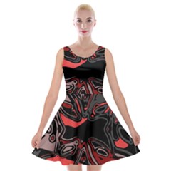 Red Black Grey Abstract Art Velvet Skater Dress by SpinnyChairDesigns